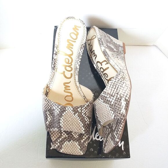 New! SAM EDELMAN Tesma Snakeprint Leather Wedge Slide Sandals Square Open-toe - Picture 9 of 11